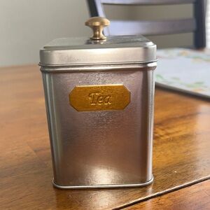 Cha Cult Silver Toned Tea Canister w/ Gold Accents